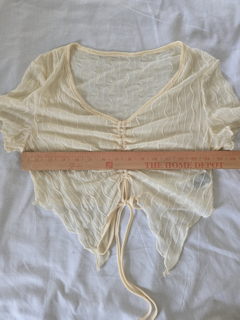 Sheer Ruched Drawstring Crop Top - Pale Yellow - Picture 5 of 7